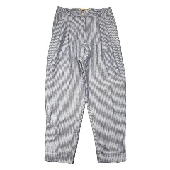 Claramonte Pants - Claramonte Ankle Crop Pants 40 US 8 (29x25.5) Blue Pinstripe Pleat Cuffed Womens